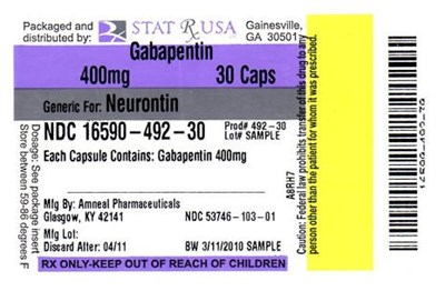 GABAPENTIN 400MG LABEl 492.jpg Label Image - GABAPENTIN 400MG LABEl 492